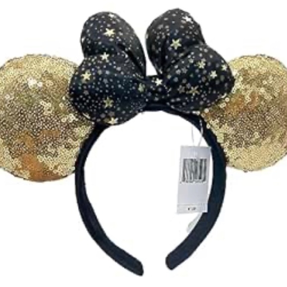 Disney Accessories - Disney Paris Gold Black Bow with star Minnie Mickey Ears Headband